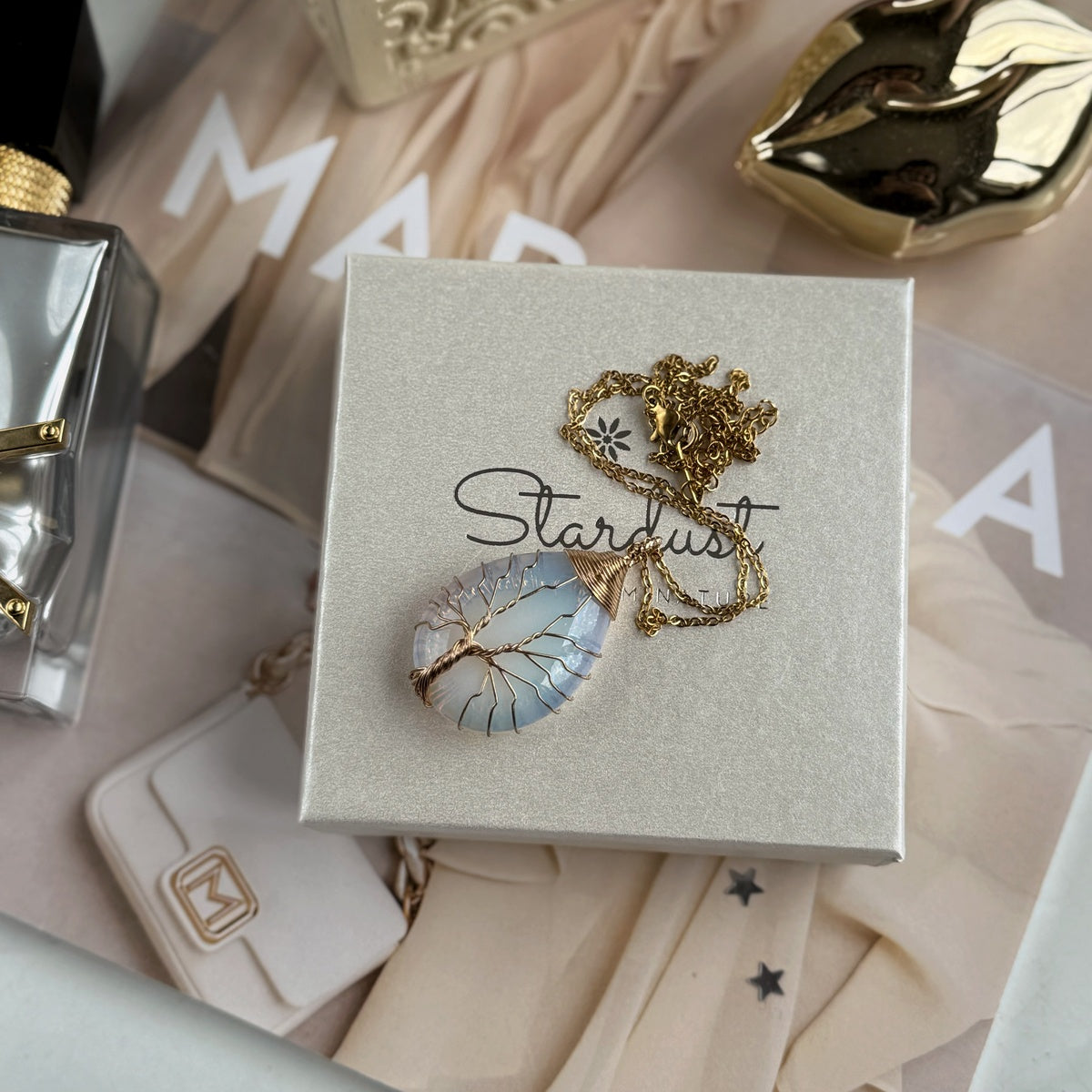 Opalite Tree of Life Necklace | 18K Gold Plated