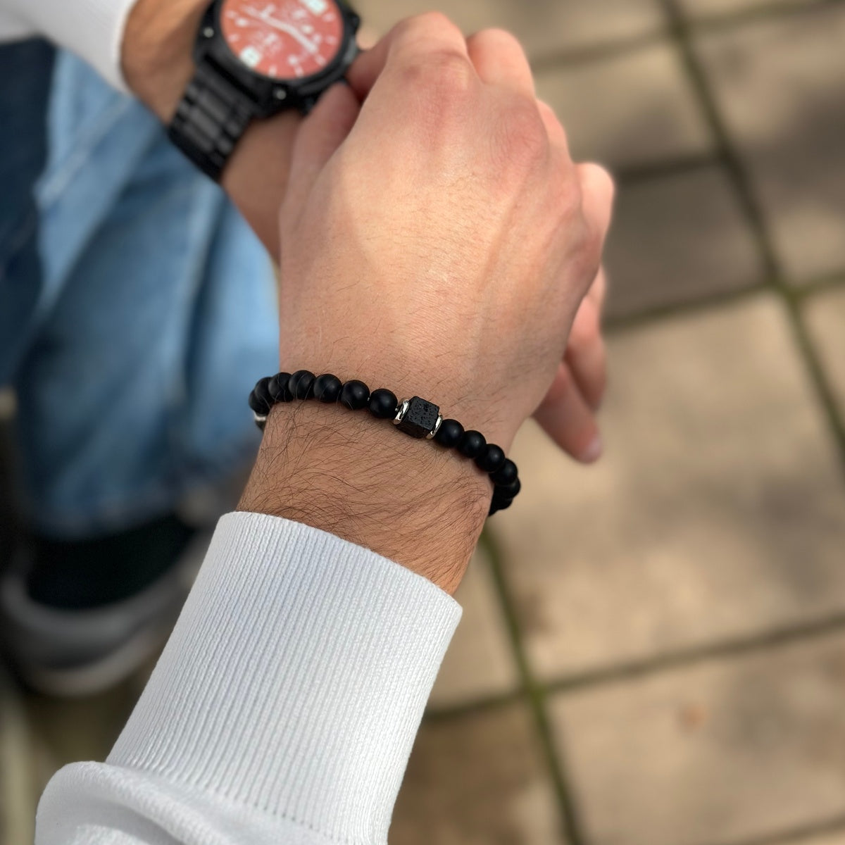 Snowflake Obsidian and Rutilated Quartz beaded bracelet 12mm