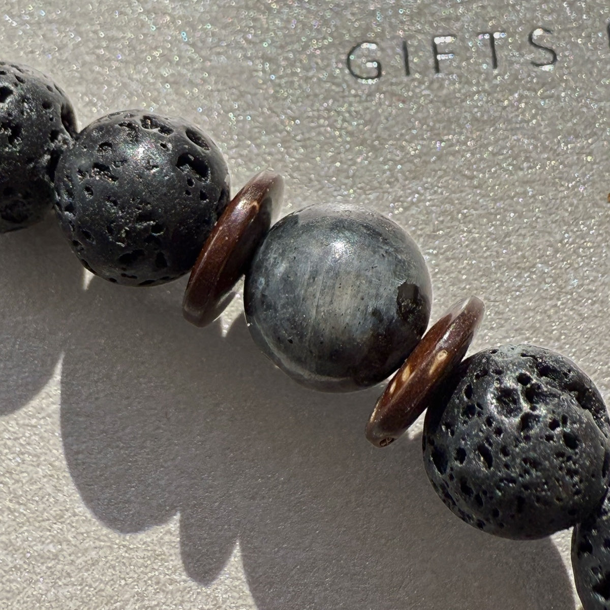 Men’s Lava Stone & Labradorite Bracelet | Coconut Wood