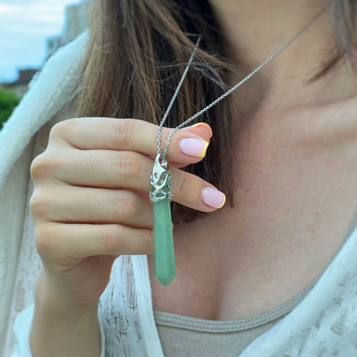 Natural Green Jade prism Pendant
