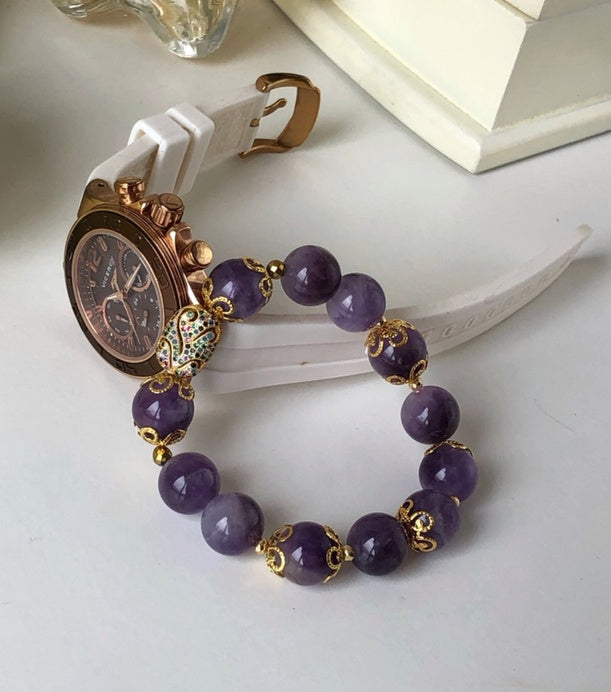 Luxury Amethyst Bracelet | Gold Filigree & Austrian Zircon Accents