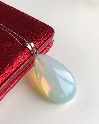 Big Opalite Pendant silver necklace