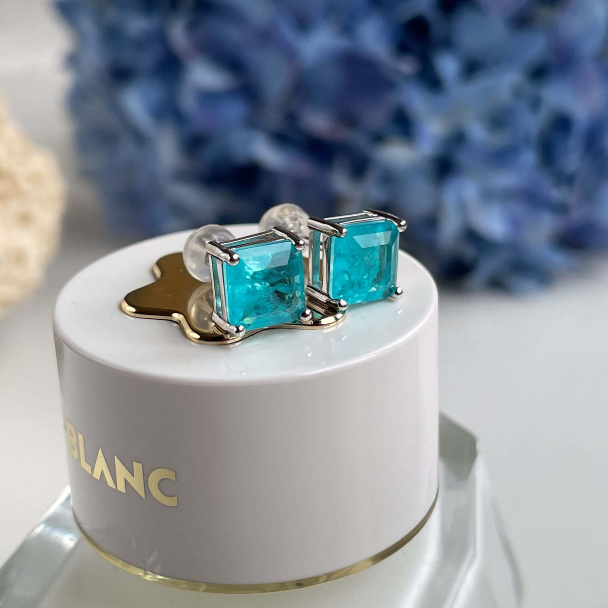 Tourmaline Paraiba stud earrings 7mm Royal jewelry