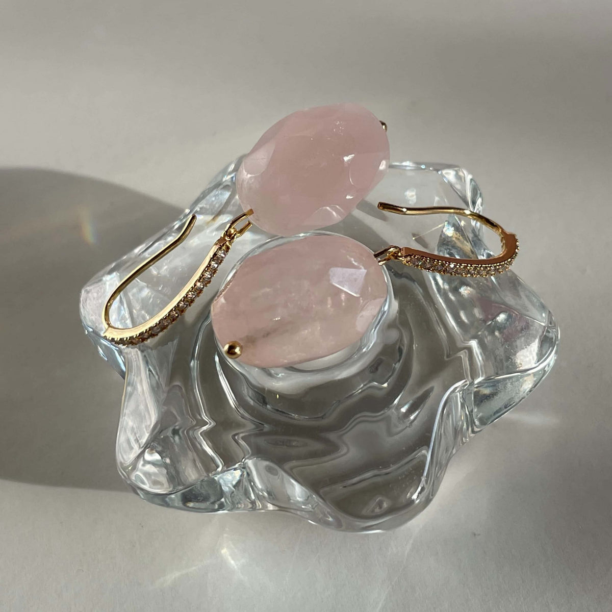 Rose Quartz Drop Earrings with Cubic Zirconia | Masterpiece
