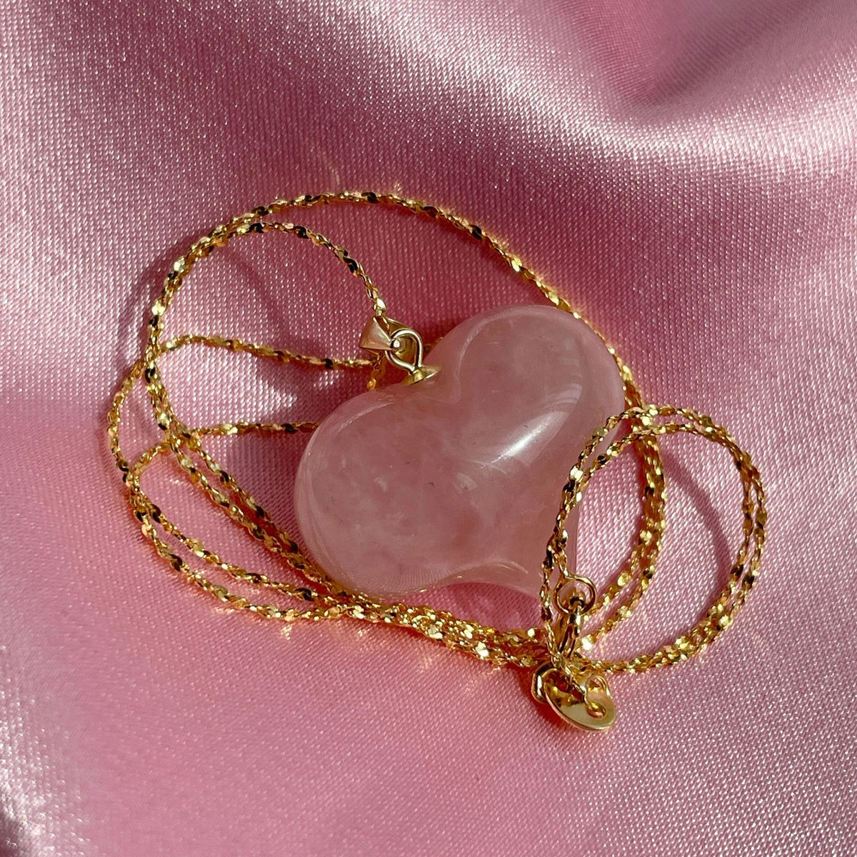 Natural Deep Pink Madagascar Rose Quartz Heart Pendant | Gold & Silver