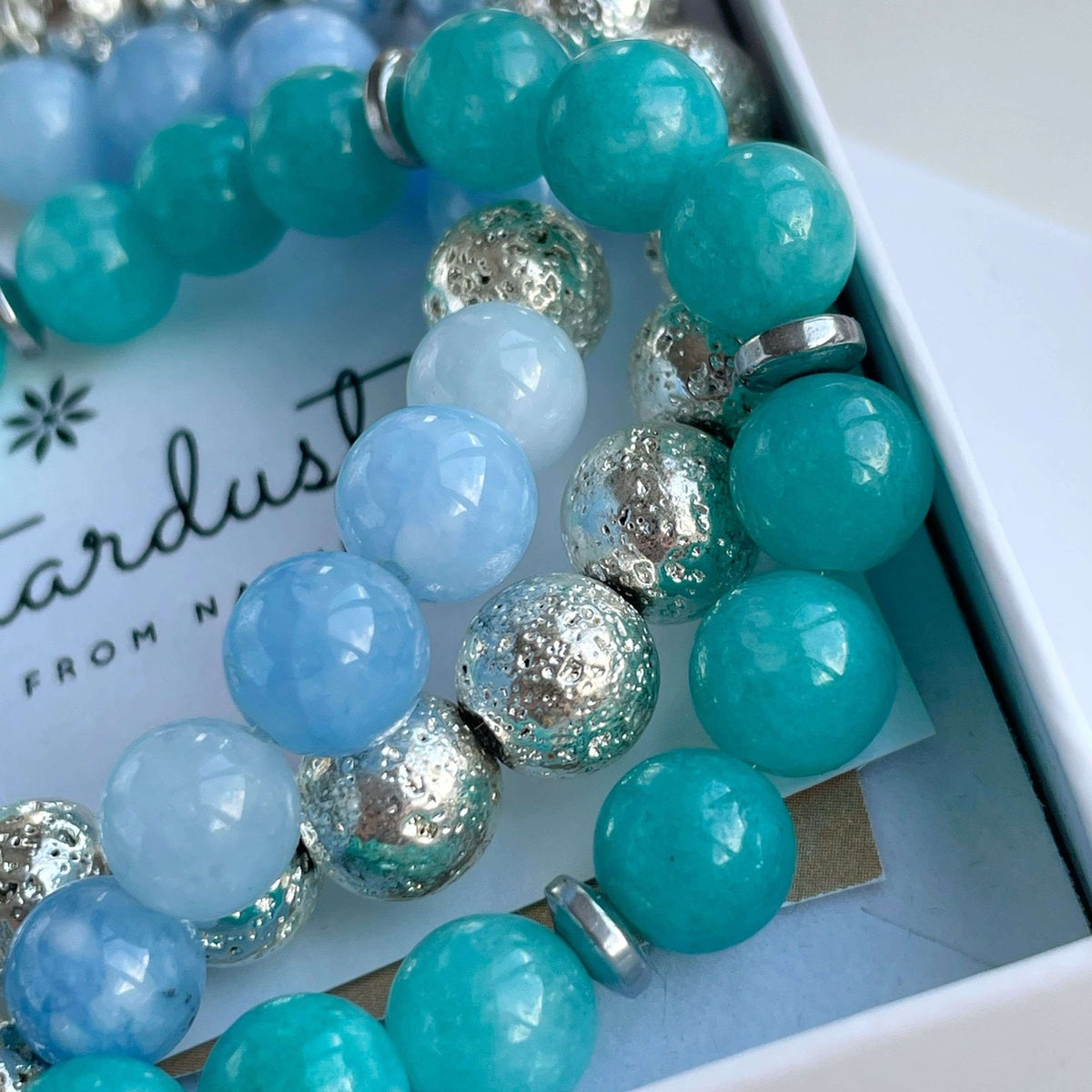 Blue Gemstone Agate Bracelet Stack