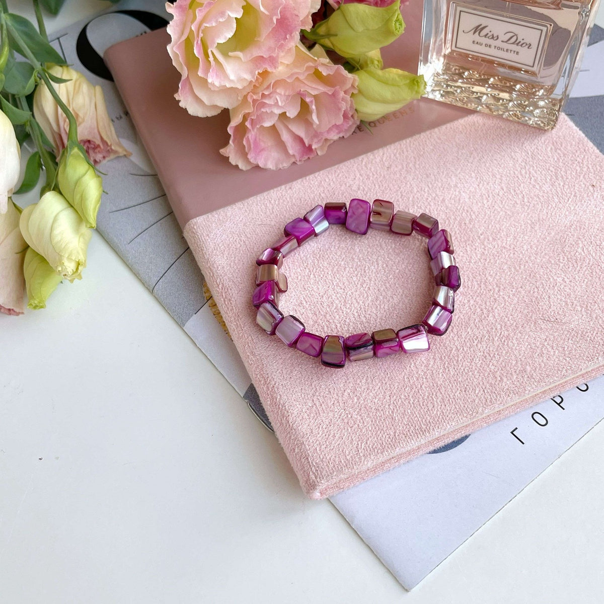 Natural Pink Mother of Pearl Bracelet | Romantic Shell Chip Jewelry