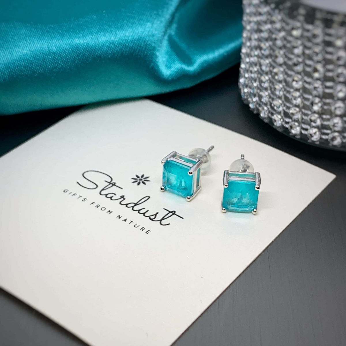 Tourmaline Paraiba stud earrings 7mm Royal jewelry