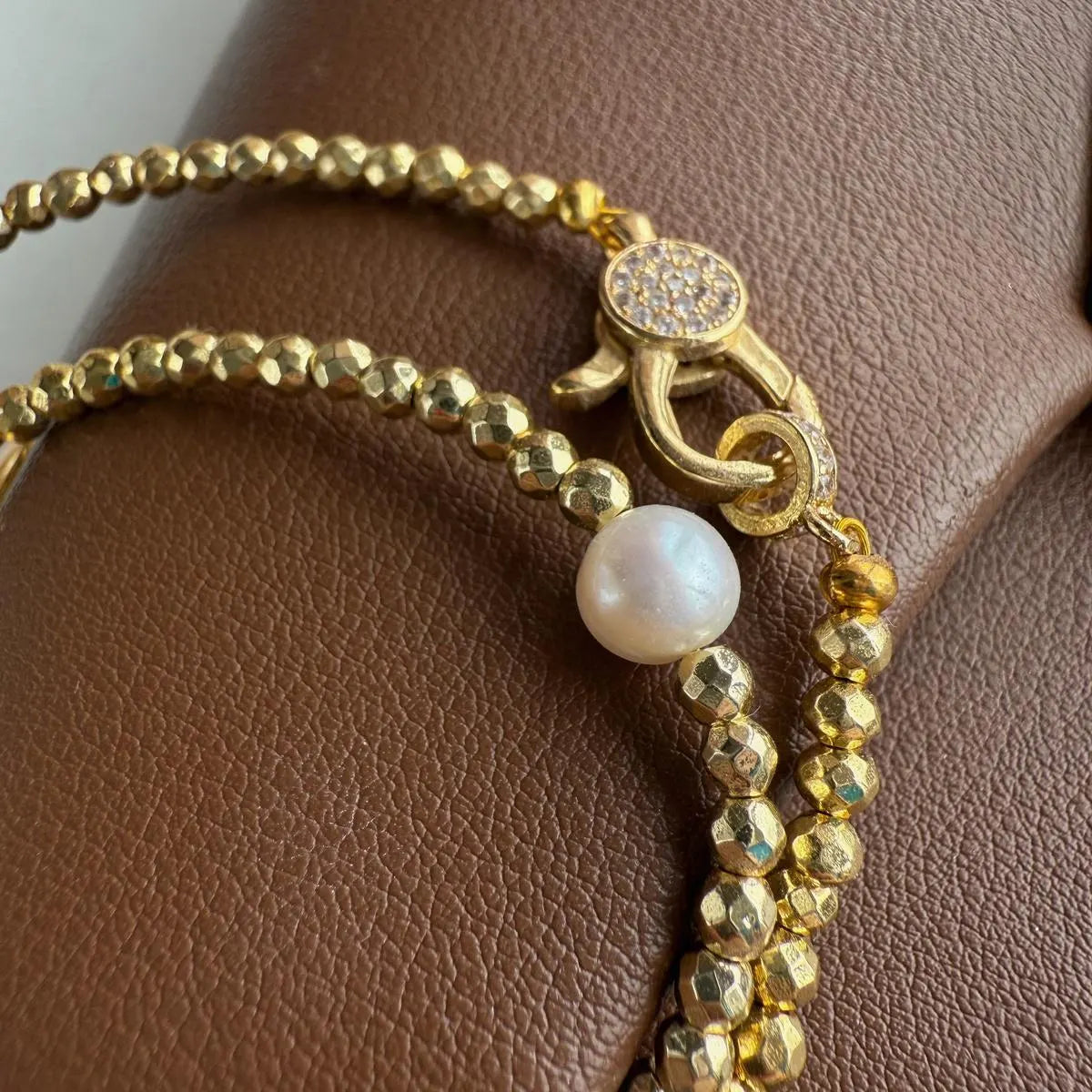 Luxury Freshwater Pearl Choker | Gold Hematite & Zircon Clasp