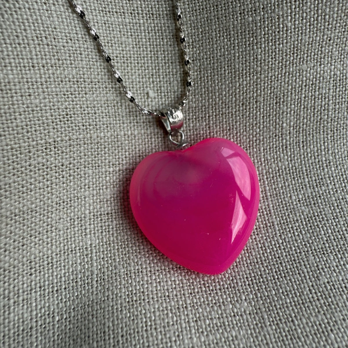 Fuchsia Pink Agate Heart Pendant