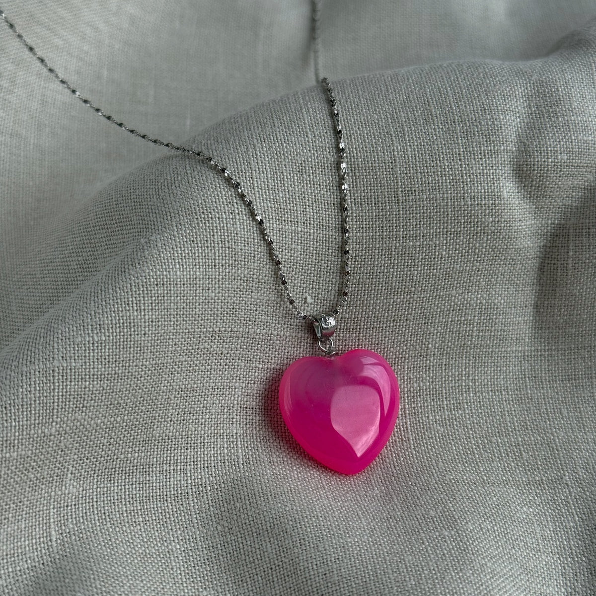 Fuchsia Pink Agate Heart Pendant