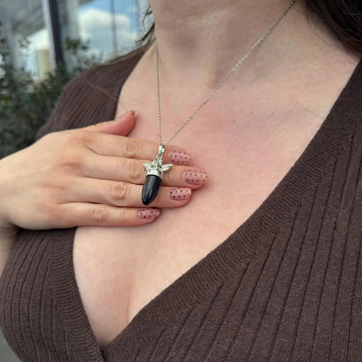 Gemstone Angel Point Pendant Necklace | Silver