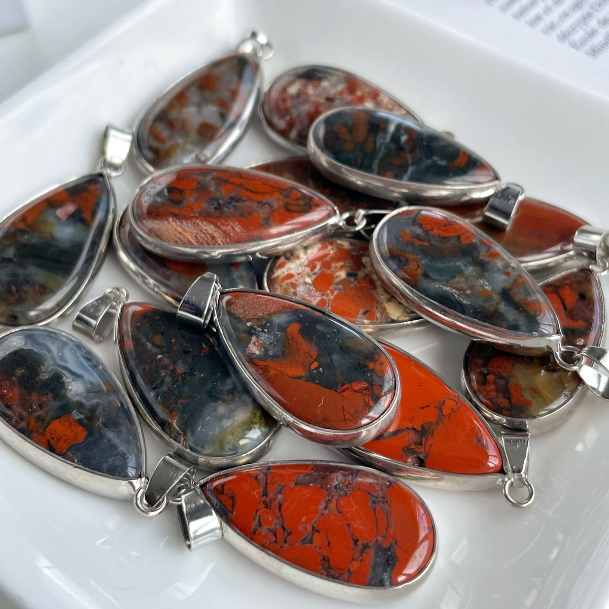 Natural Bloodstone Teardrop Pendant 3cm | Silver Necklace