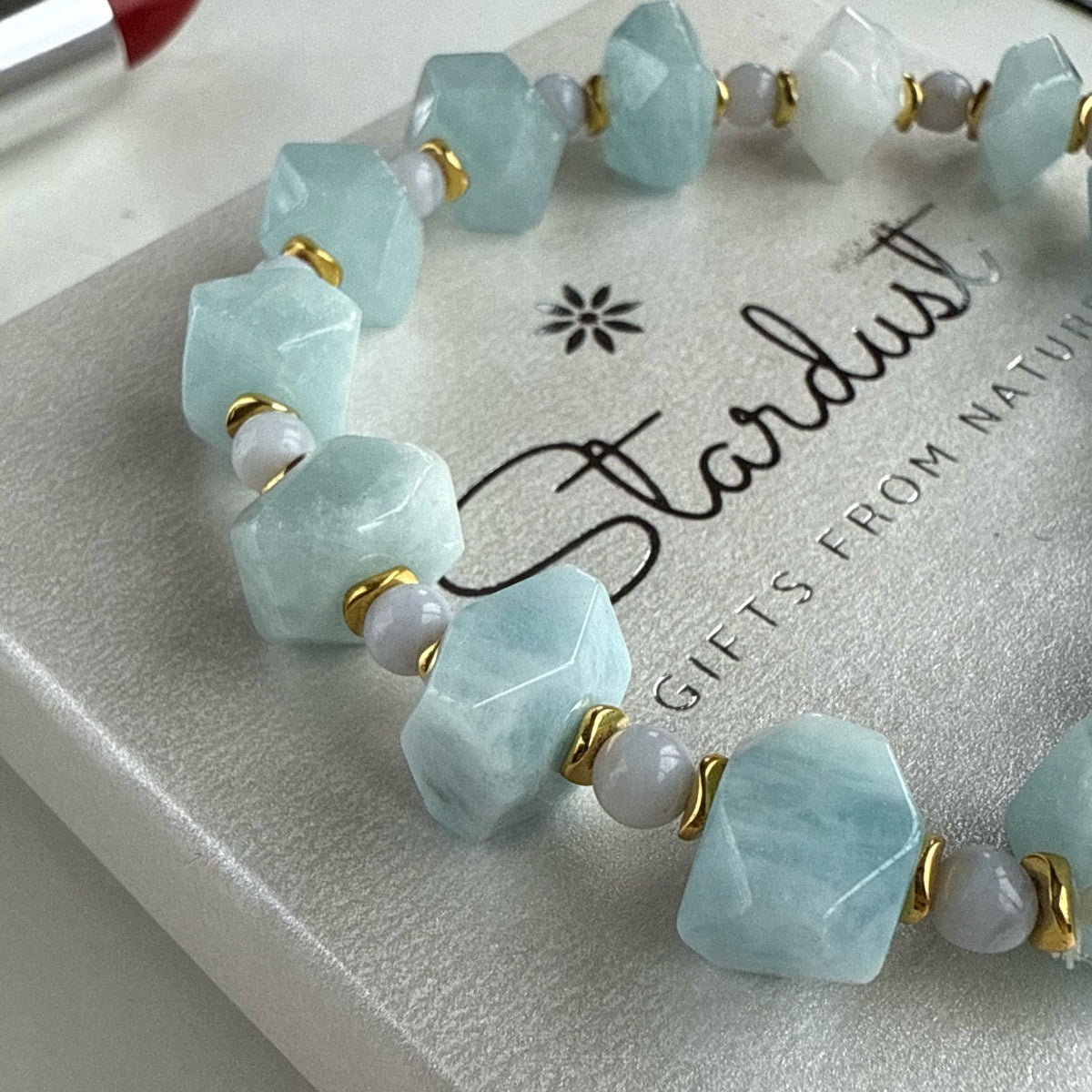 AQUA SERENITY | Faceted Aquamarine Bracelet with Gold Accents