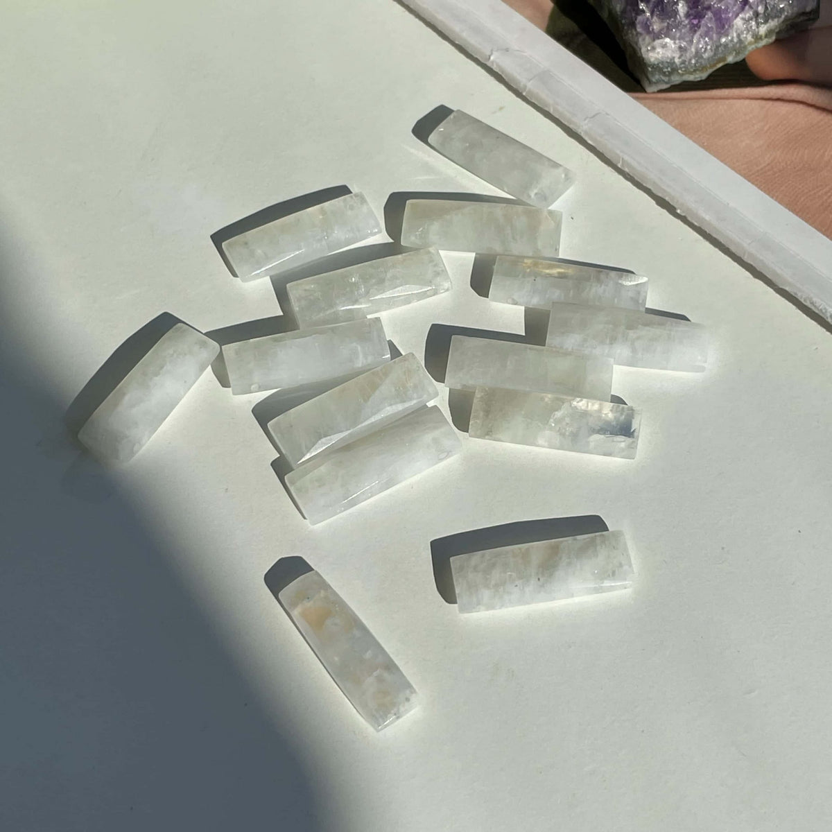 Rainbow Moonstone Bar Necklace 3cm | 18K Gold Plated
