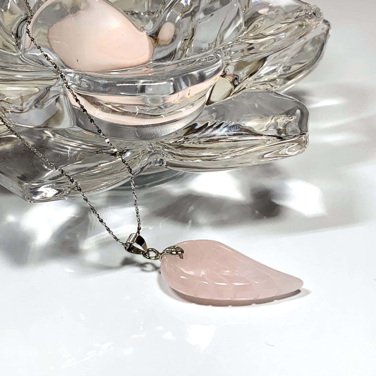 Rose Quartz Angel wing Pendant