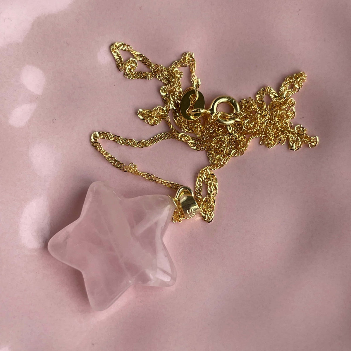 Natural Rose Quartz Star Pendant Necklace | Gold & Silver