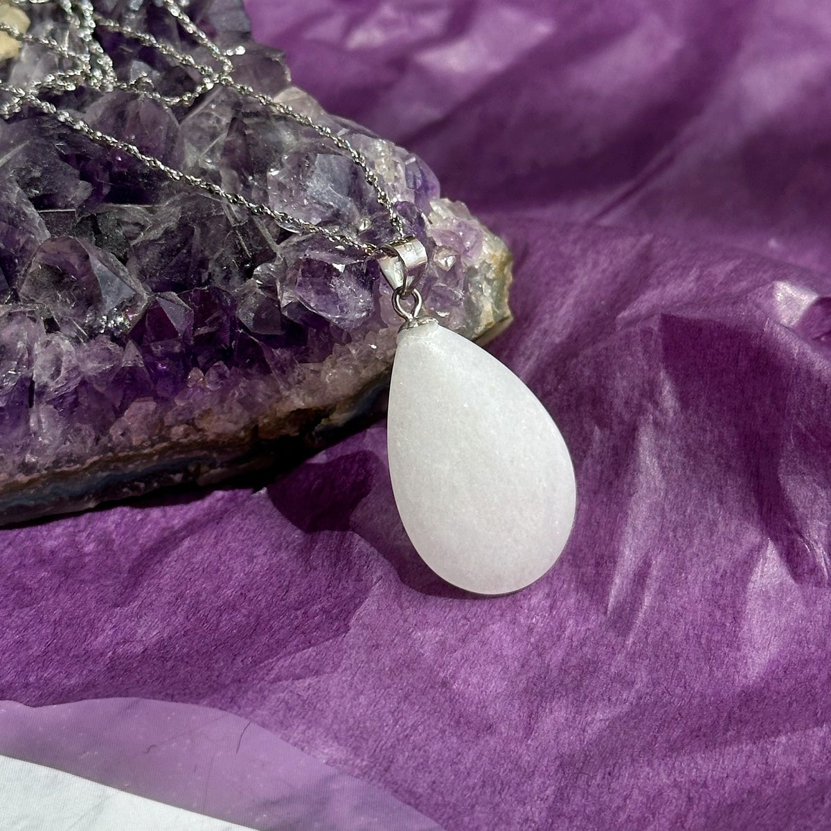 White Snow Quartz pendant Sterling Silver