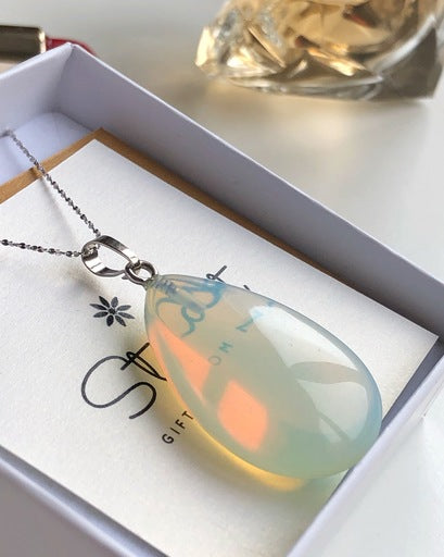 Big Opalite Pendant silver necklace