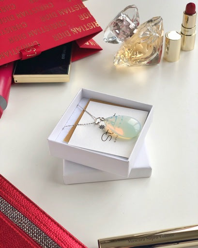 Big Opalite Pendant silver necklace