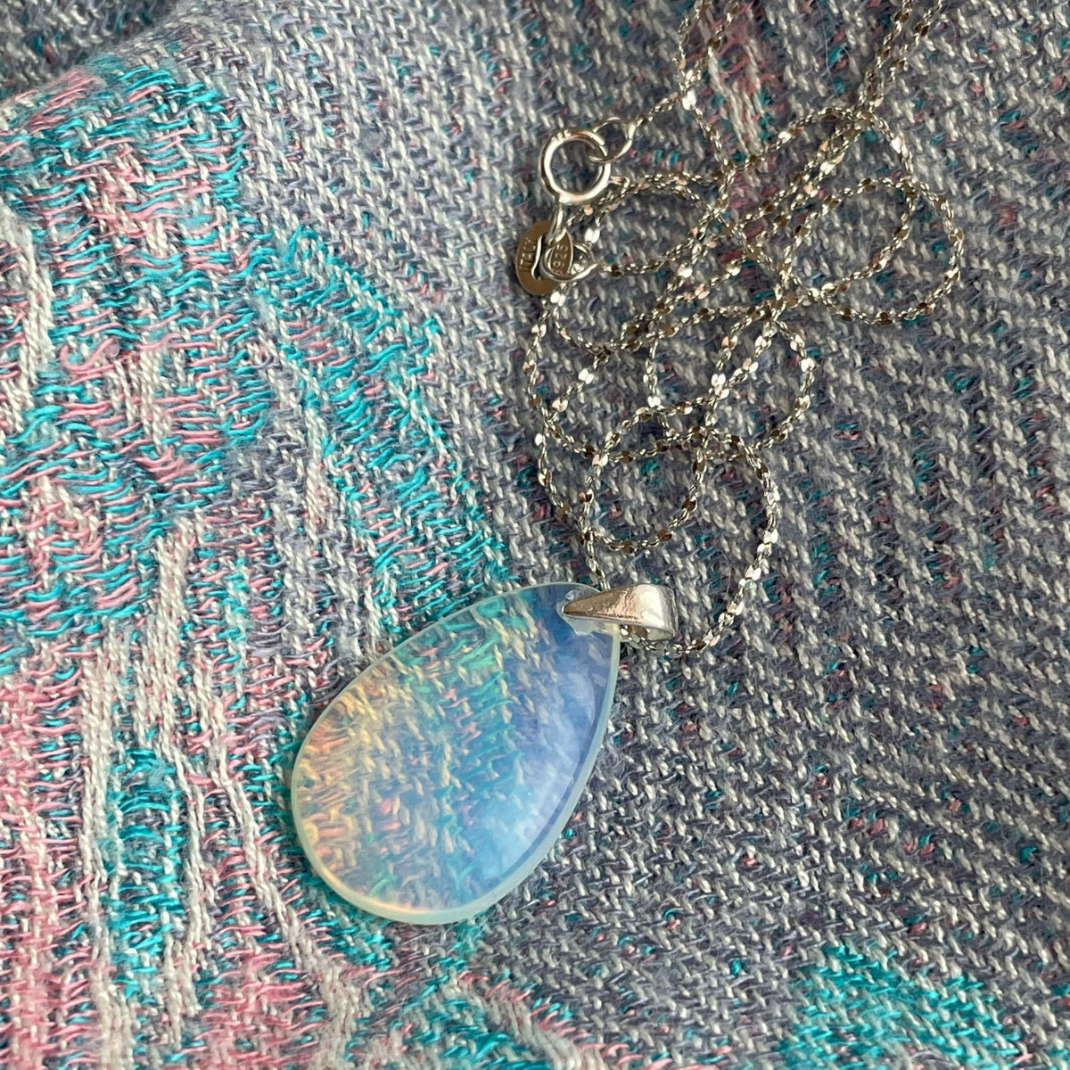 Waterdrop Opalite Pendant in sterling silver necklace