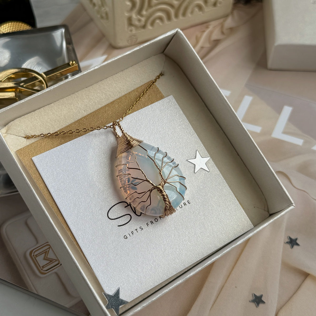 Opalite Tree of Life Necklace | 18K Gold Plated