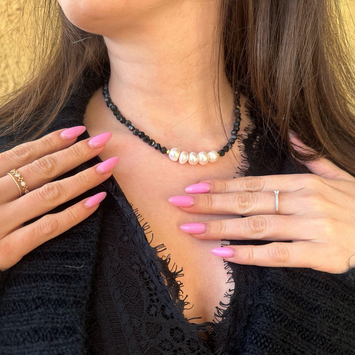 Faced Black Agate Choker