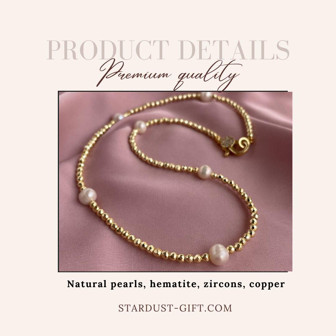 Luxury pearl choker with golden hematite