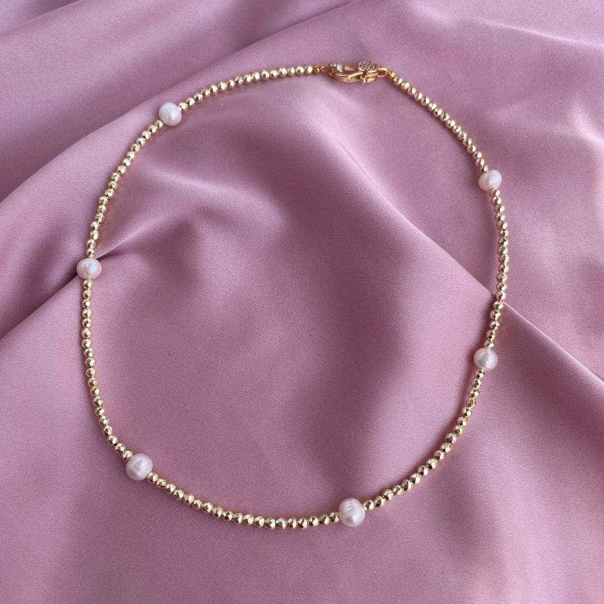 Luxury Freshwater Pearl Choker | Gold Hematite & Zircon Clasp