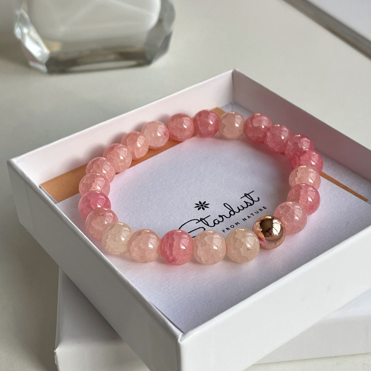 Strawberry Quartz Bracelet | Delicate Pink Gemstone & Rose Gold