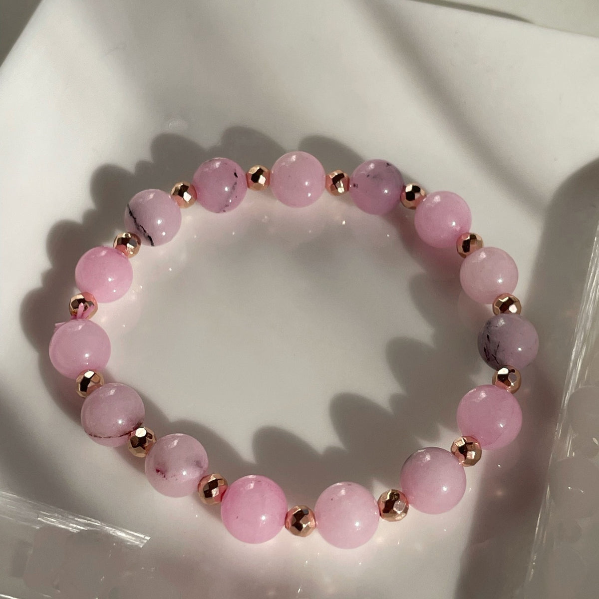 Pink Rhodonite Bracelet | Natural Gemstone & Rose Gold Hematite
