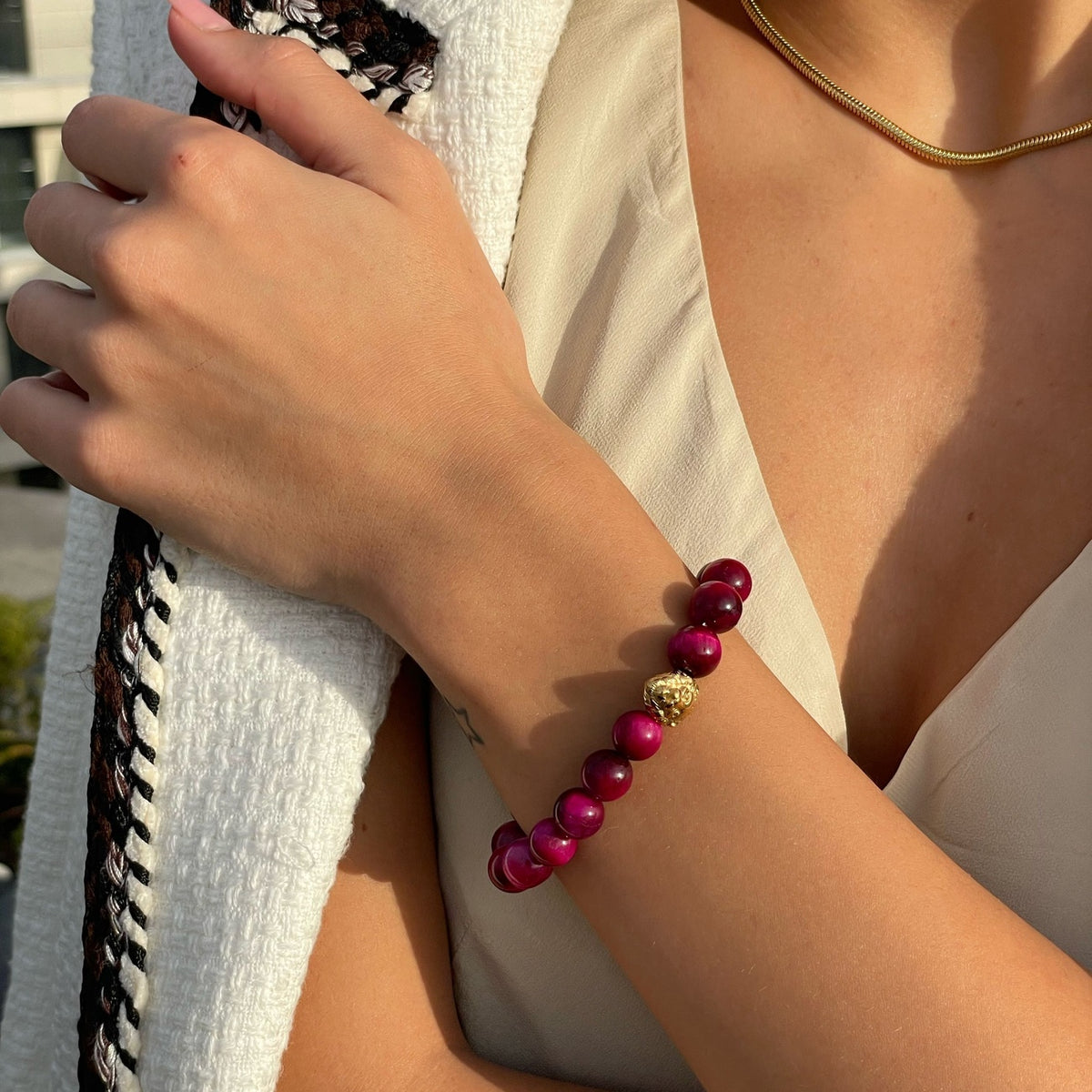 Luxury Tiger eye womens bracelet gold lion