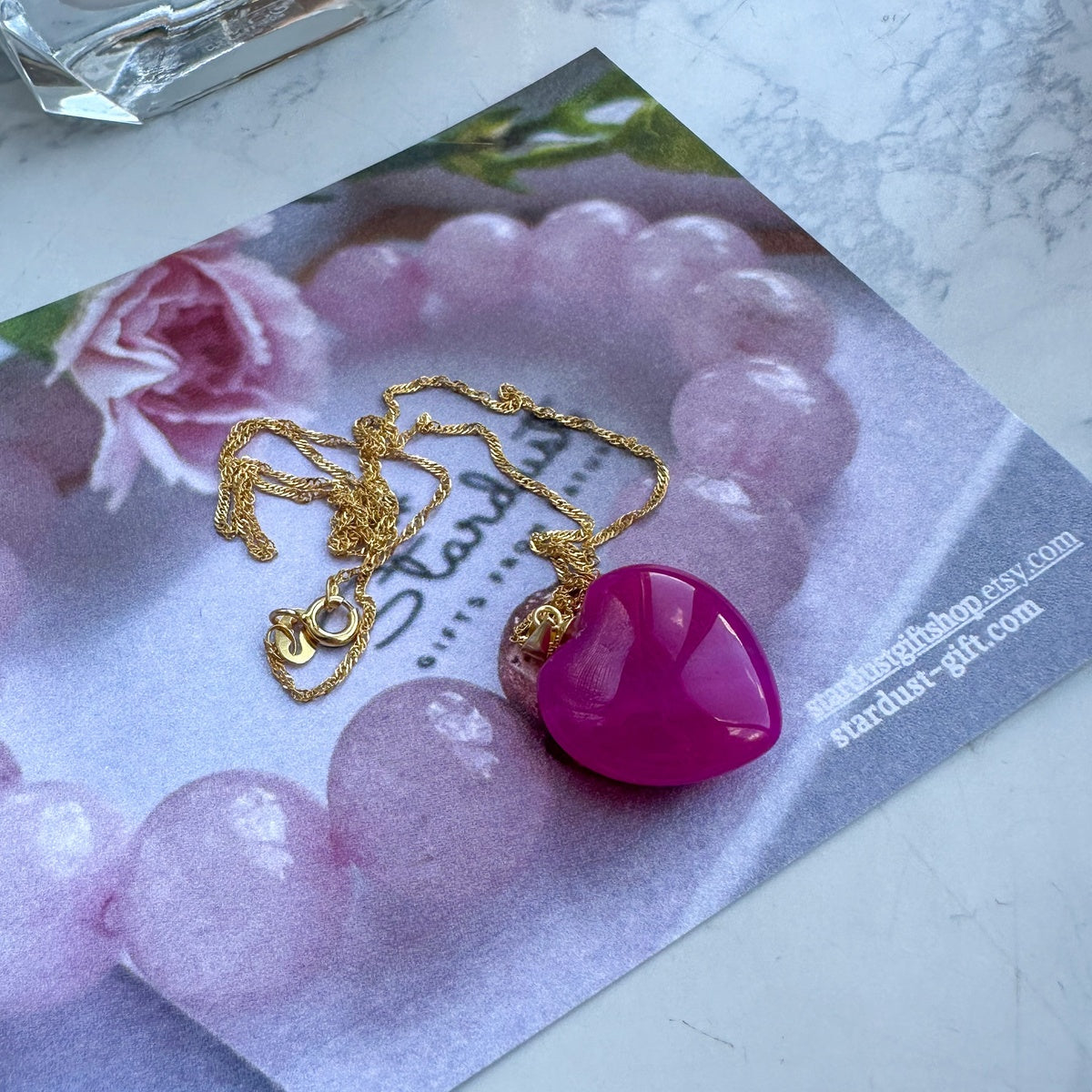 Pink Agate Heart Pendant