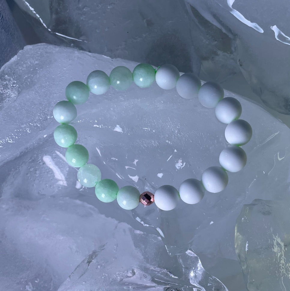 Burmese jade and White Coral bracelet with rose gold