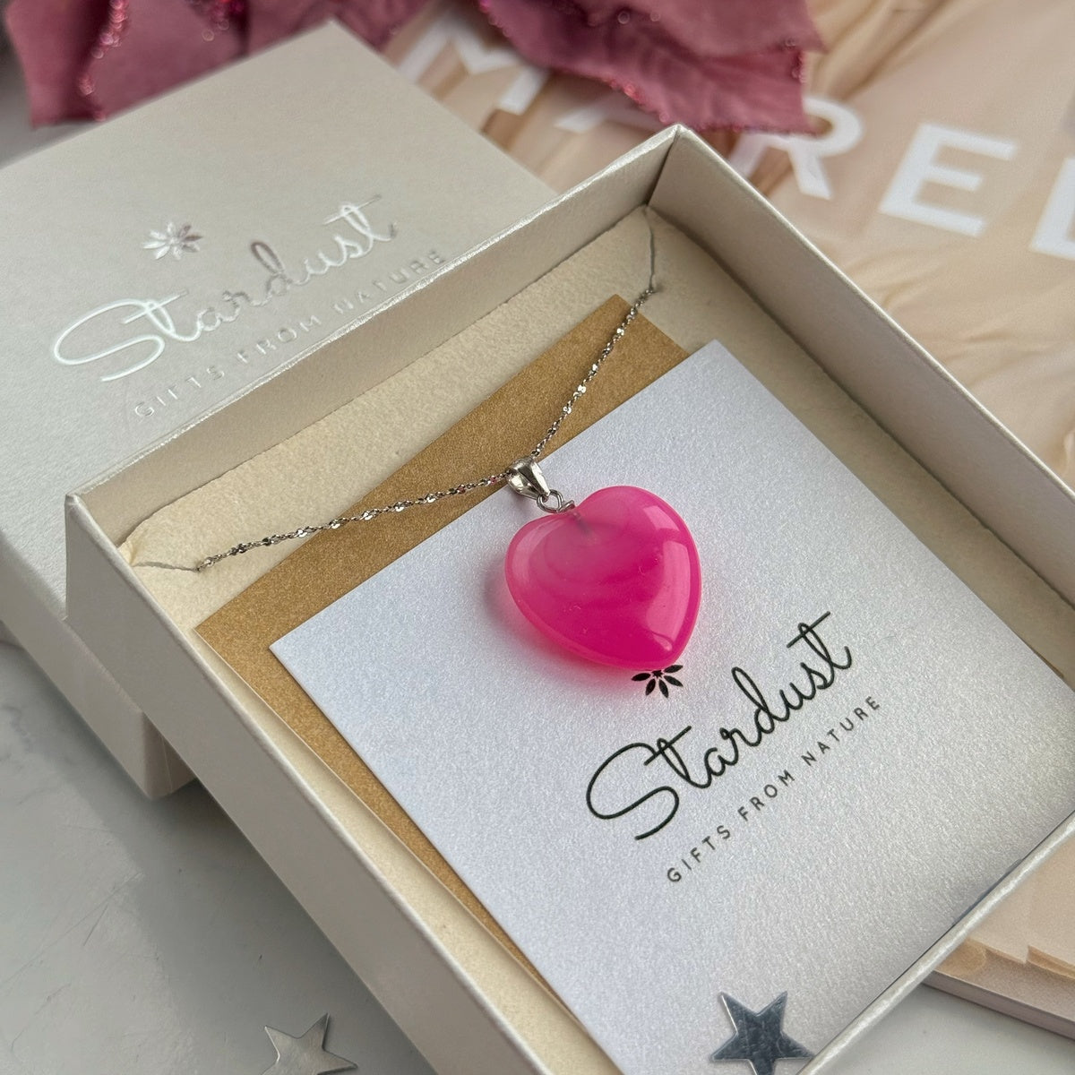 Fuchsia Pink Agate Heart Pendant