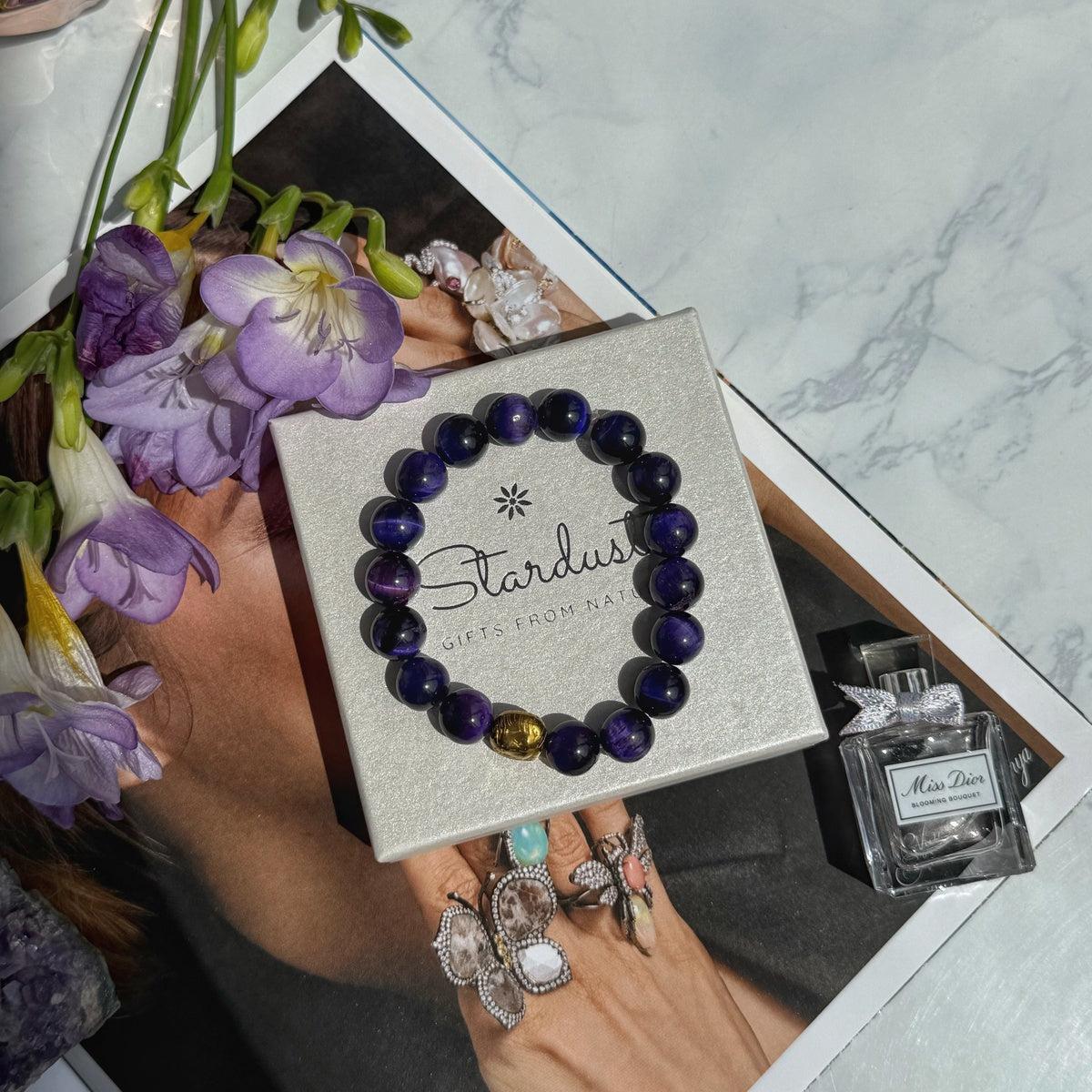 ROYALTY | Purple Tiger Eye Bracelet with Gold Lion