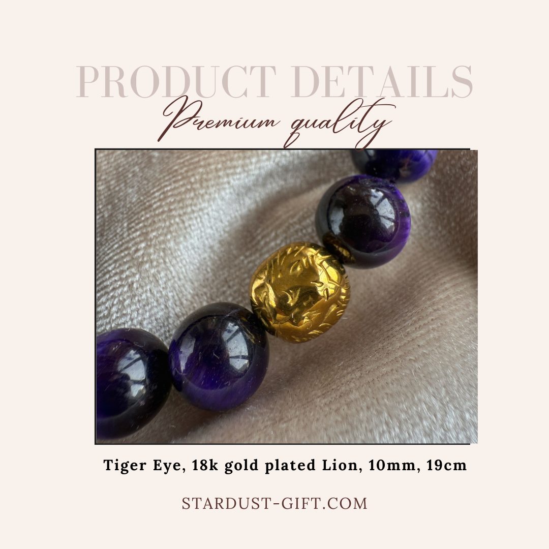 ROYALTY | Purple Tiger Eye Bracelet with Gold Lion