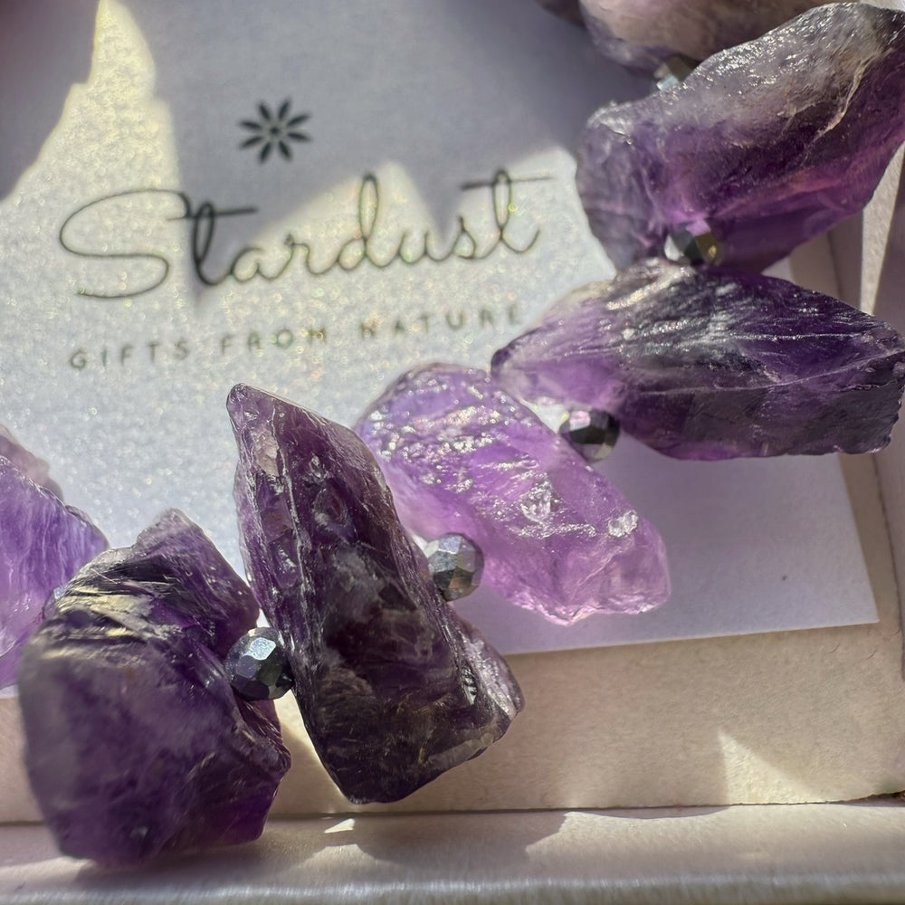 Raw Amethyst Bracelet | Natural Purple Crystals & Hematite