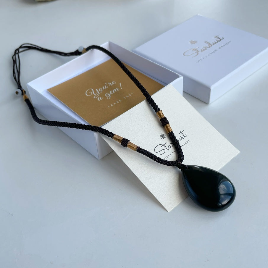 Black Obsidian Drop Pendant 2.5cm