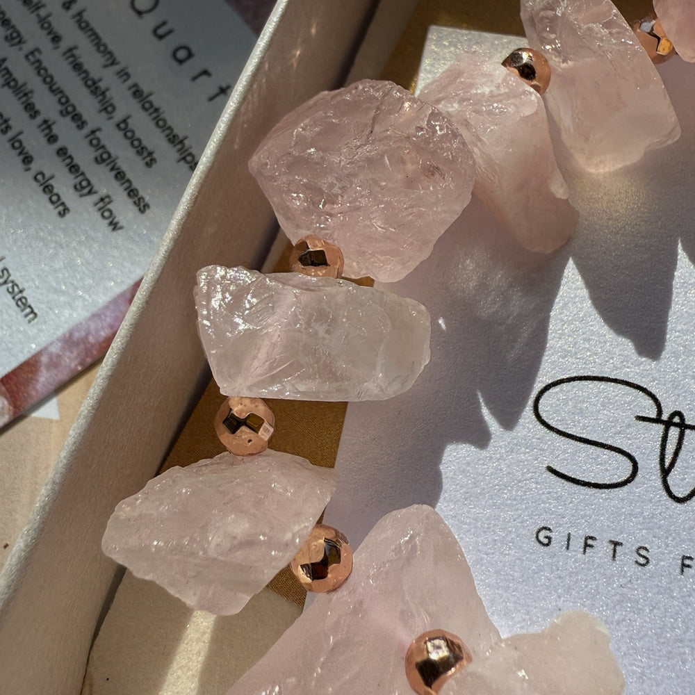 Raw Rose Quartz Bracelet | Natural Pink Crystal & Rose Gold