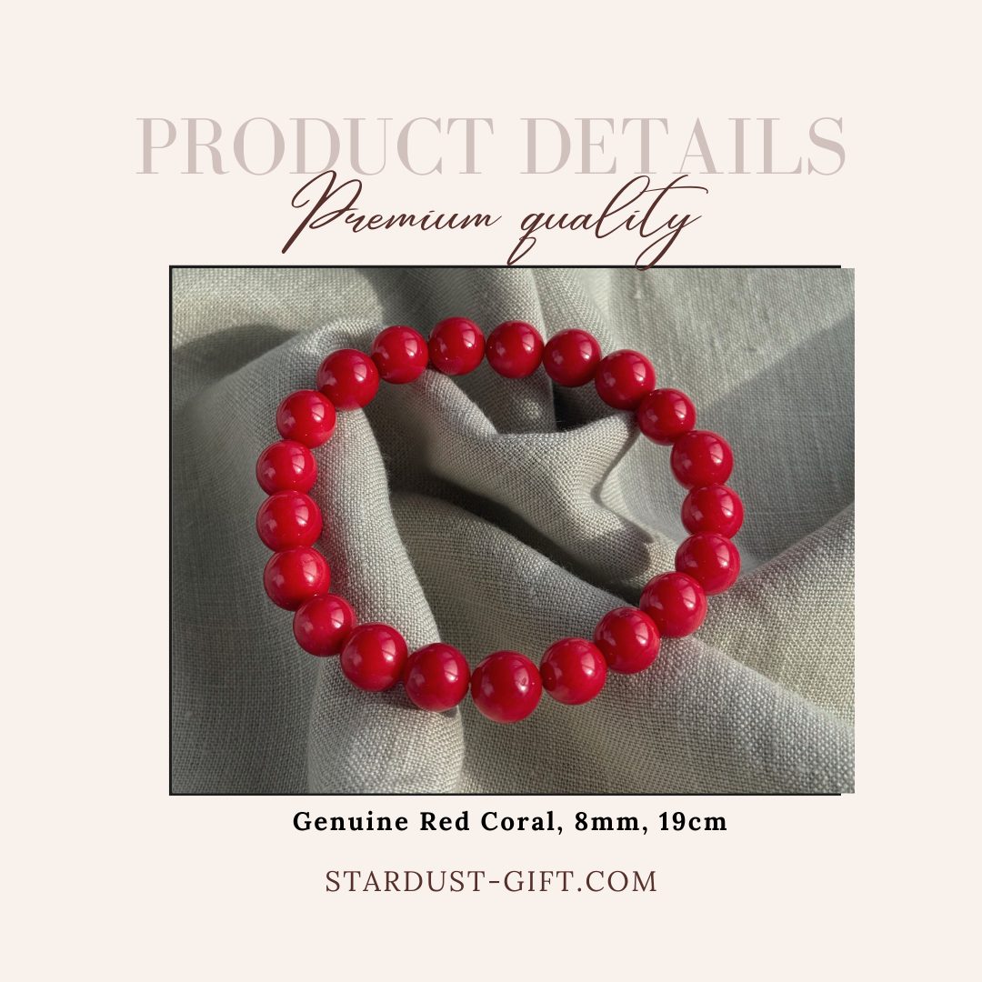 5a Red 8mm Smooth Round Coral Bracelet