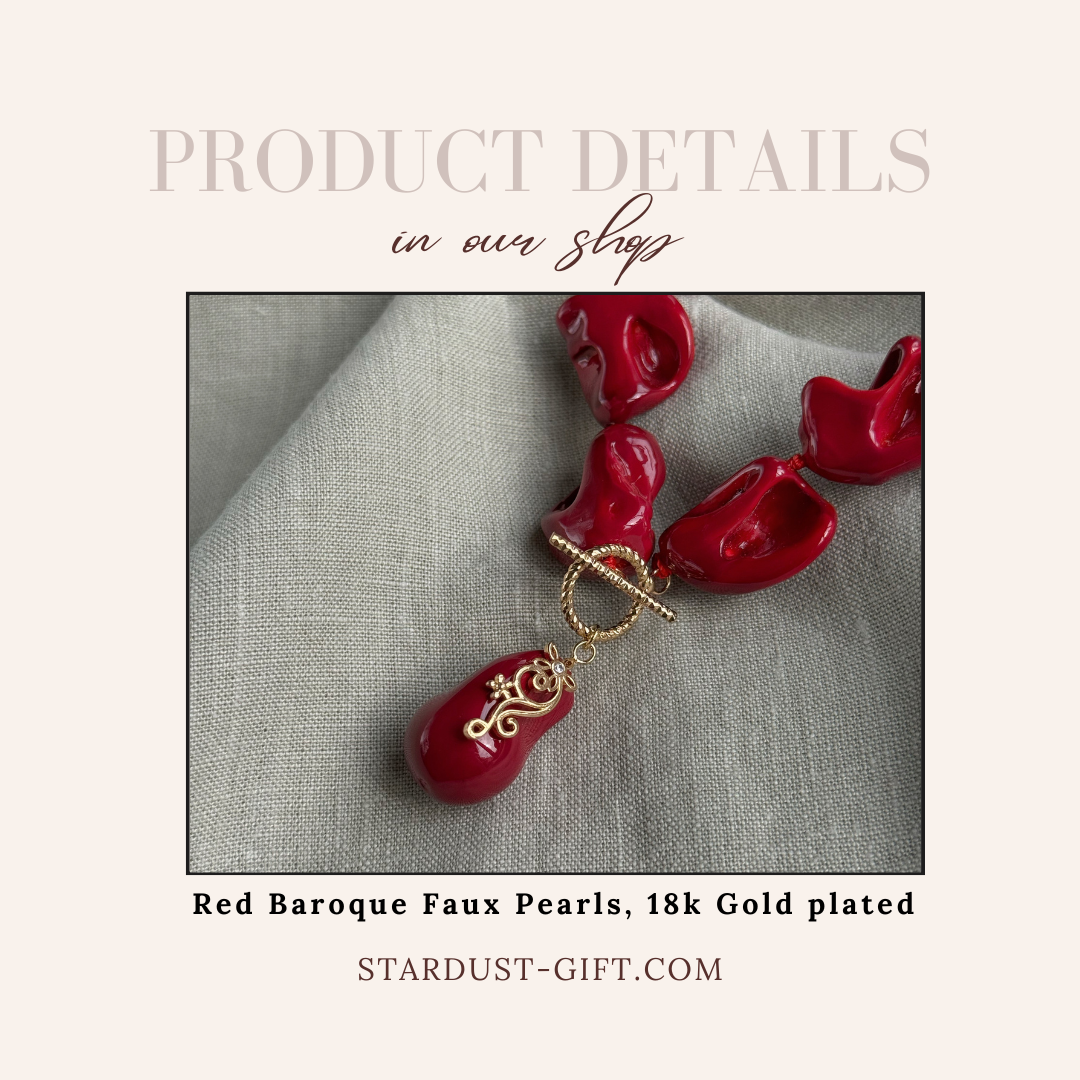 Red Baroque Pearl Necklace, Glamorous Evening Formal jewelry