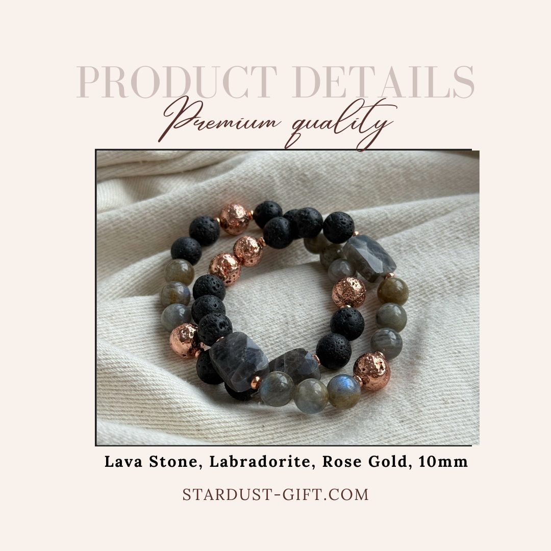 Labradorite Lava Rose Gold Bracelet Stack