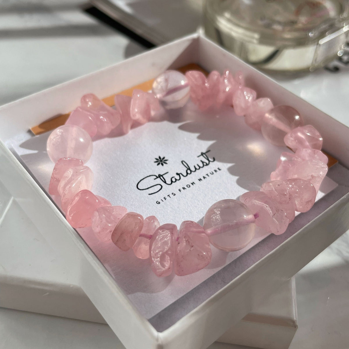 Madagascar Rose Quartz Bracelet | Deep Pink Crystal Chips
