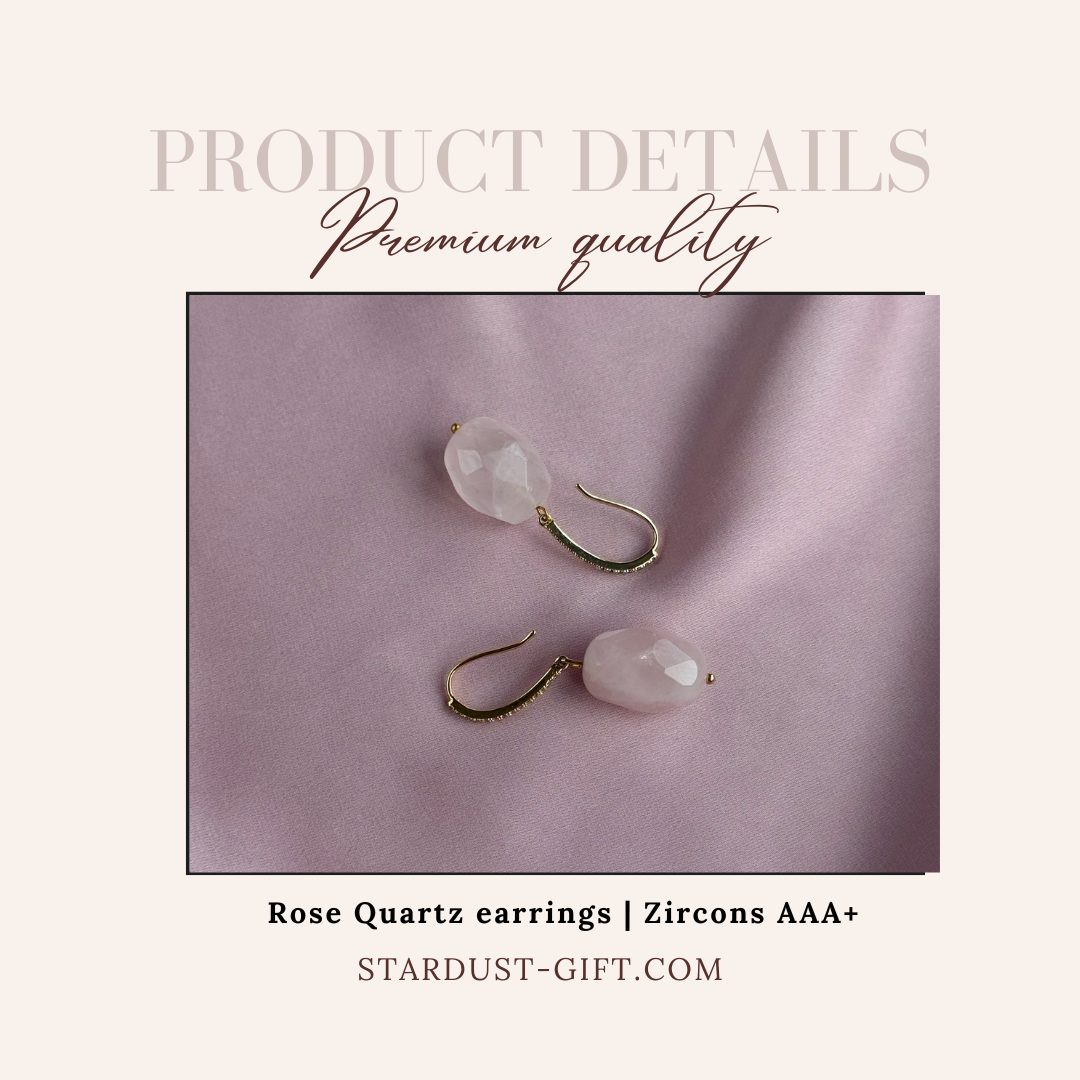 Rose Quartz Drop Earrings with Cubic Zirconia | Masterpiece