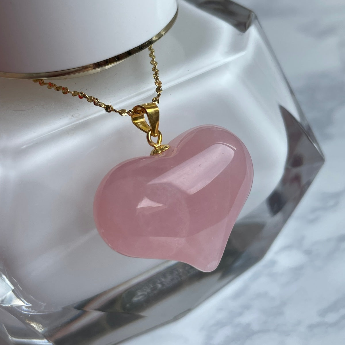 Natural Deep Pink Madagascar Rose Quartz Heart Pendant | Gold & Silver