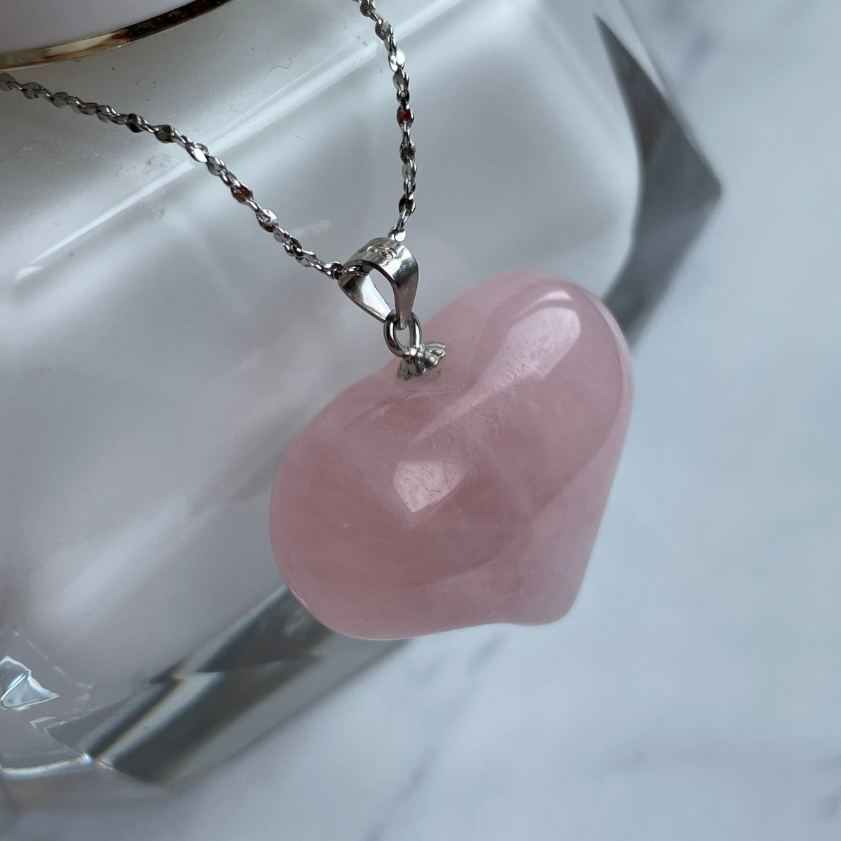 Natural Deep Pink Madagascar Rose Quartz Heart Pendant | Gold & Silver