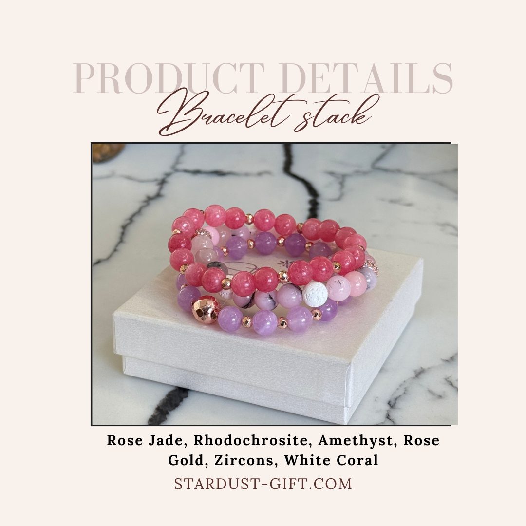 Set of pink natural stone bracelets