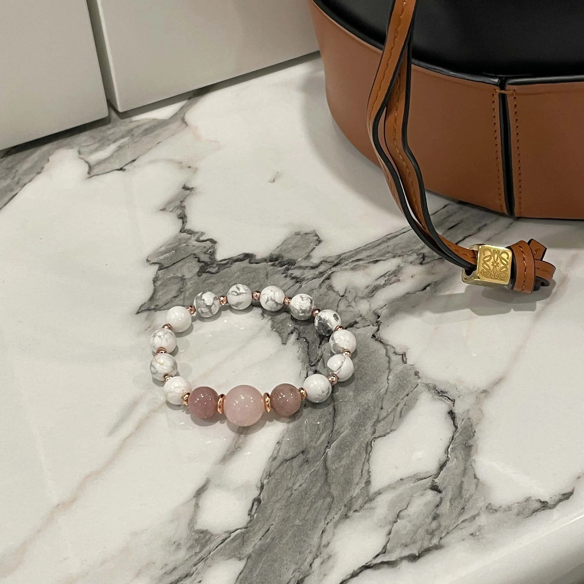 White Howlite, Rose Quartz & Kunzite Bracelet | Rose Gold