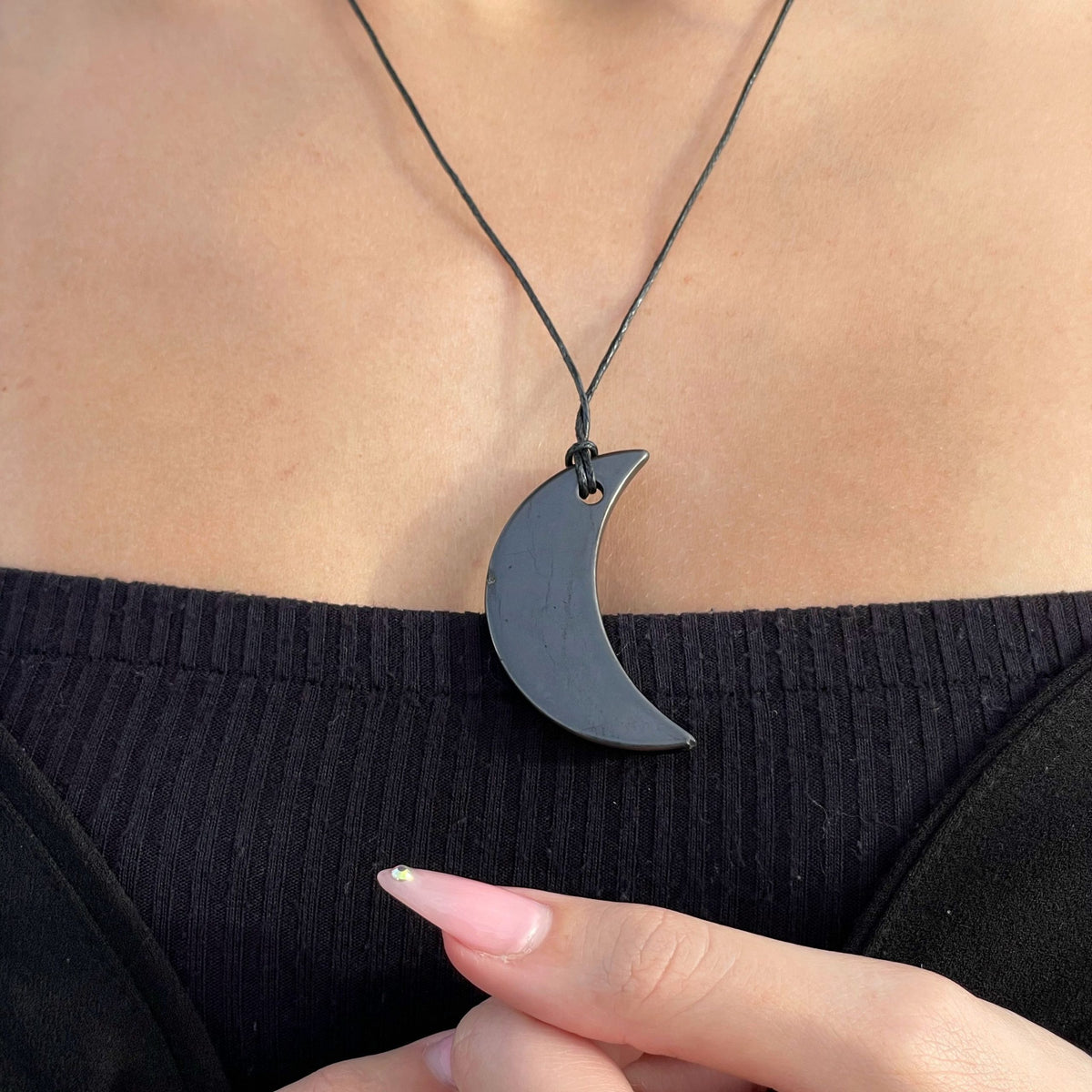 Natural Shungite Moon Pendant